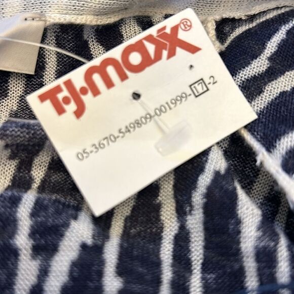 Loft blue white patterned long sleeve open cardigan Size M New - Picture 8 of 10